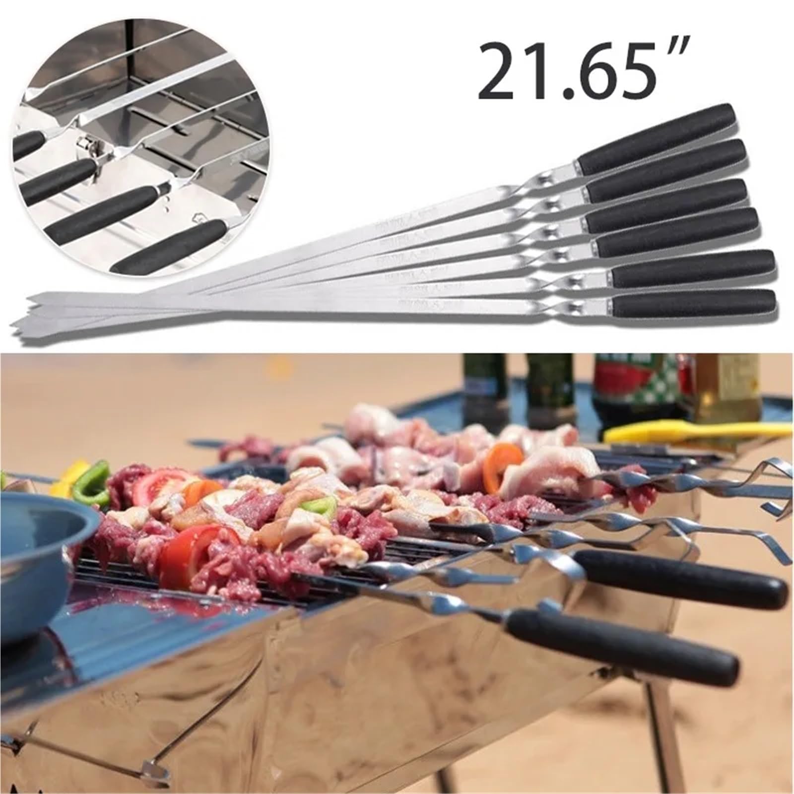 55 cm szpikulec do grilla szaszłyki ze stali nierdzewnej płaski plastikowy uchwyt widelce do grilla mięso ryby grill akcesoria do grilla