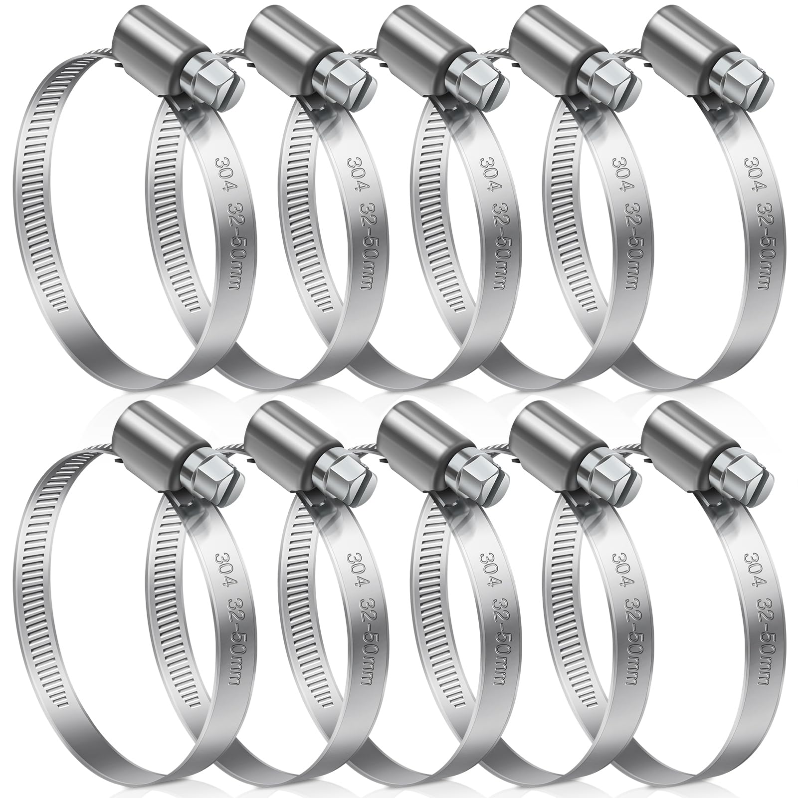 JatilEr Schlauchschellen 32-50mm, 10 Stück Einstellbare Schlauchklemme Edelstahl 304 Schlauchschelle Set Schlauchbinder, Rohrschellen für Auto, Industrie, Verbinden und Sichern von Rohrleitungen