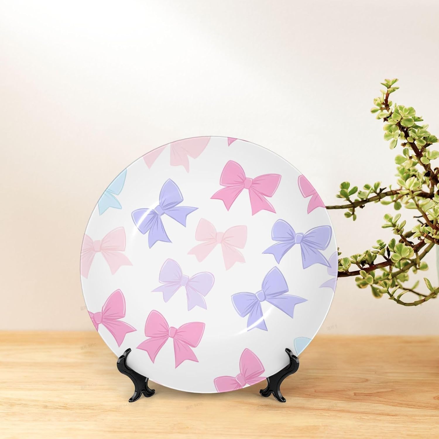 Colorful Bows Style Ceramic Plate Display Home Display With Stand Wall Hanging Plate For Home Decor 10 Inch