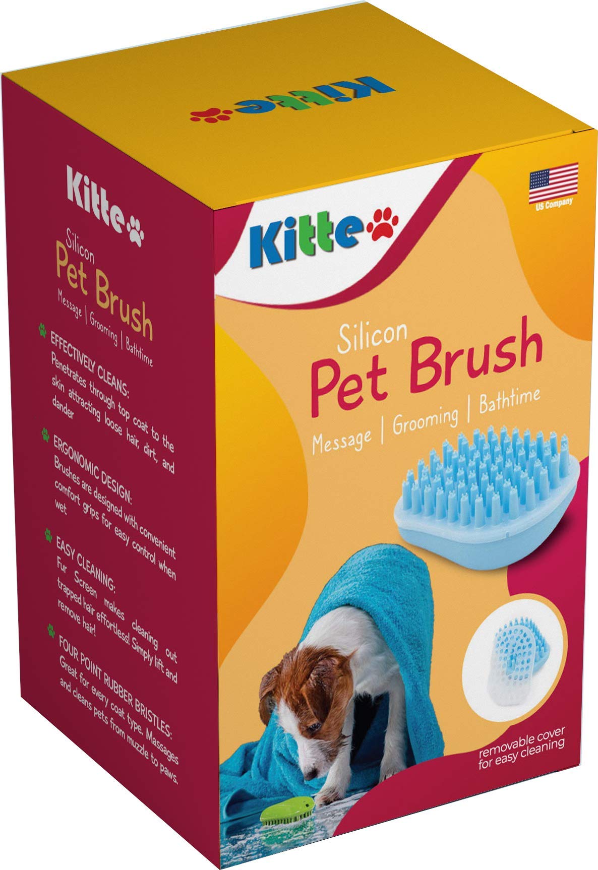 kitte Dog Bath Brush - Best Pet Bathing Tool for Dogs  Soft Silicone Bristles Give Pet Gentle Massage
