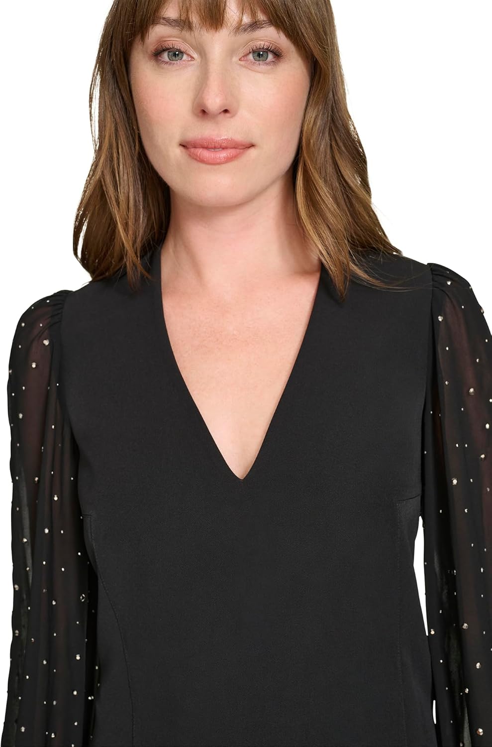 Tommy Hilfiger Womens Bedazzled Chiffon Sleeves Salon Stretch Knee Length Shift Dress - Image 6