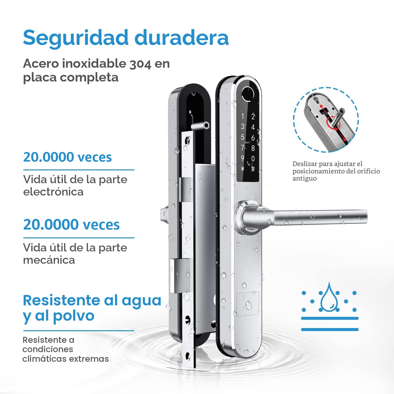 Ruveno Cerradura de puerta inteligente delgada con huella dactilar Bluetooth con pantalla táctil, teclado con huella dactilar Llaves de tarjeta de desbloqueo para puerta batiente de aluminio(plata)