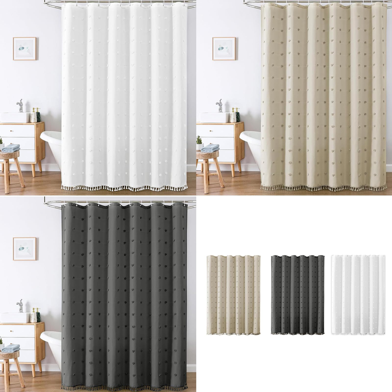 Rideau de douche imprimé floral imperméable en tissu polyester pour salle de bain Motif pompons