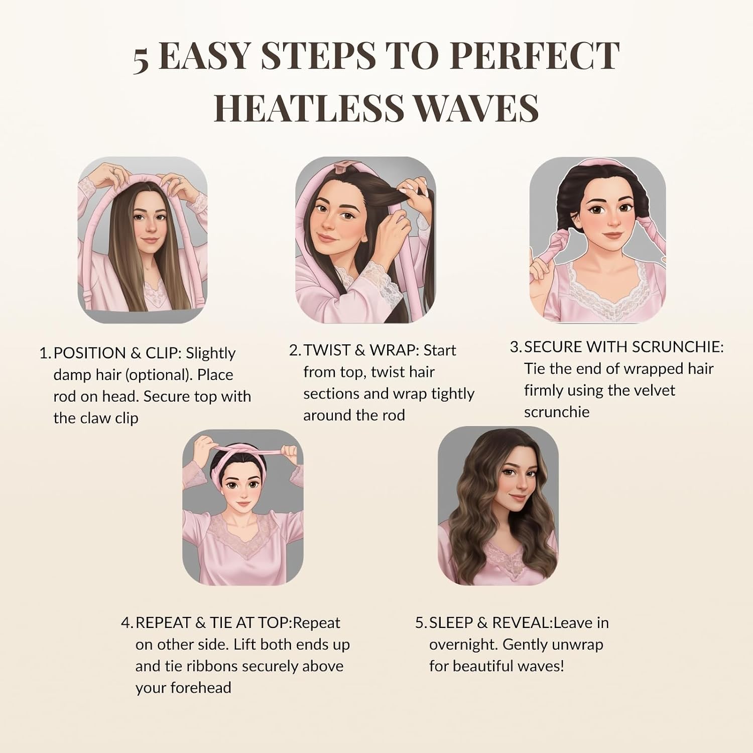 Heatless Curls Overnight, Velvet Hair Curler for Long Hair, No Heat Curling Rod Headband to Sleep In, Soft Rollers Set(Brown)