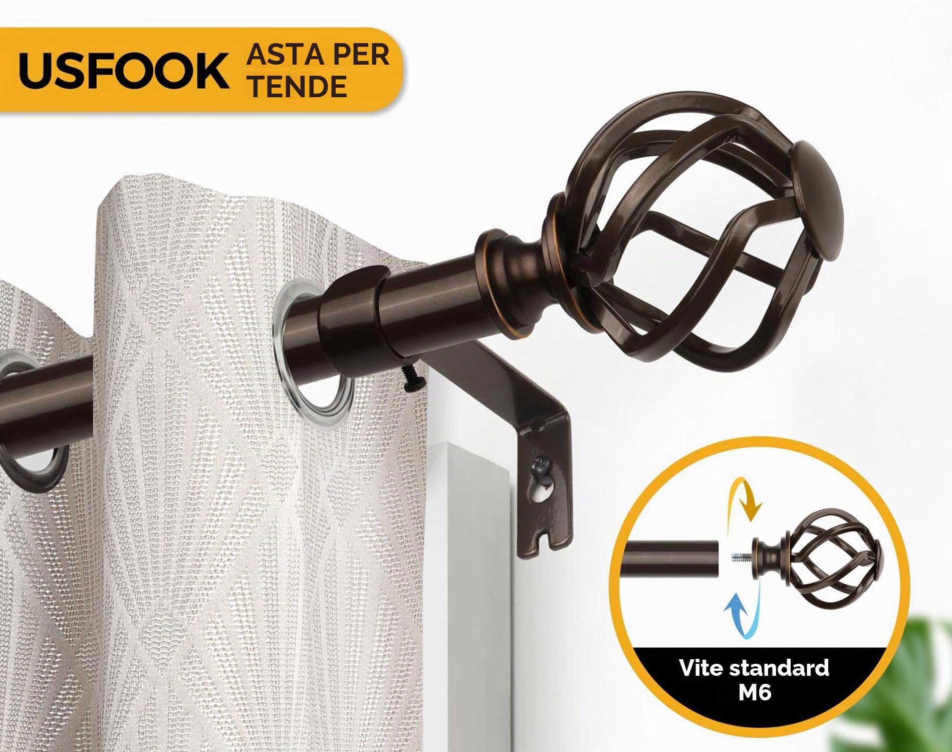 USFOOK Bastone per Tende Bronzo, Asta per Tende da 80 a 304 cm