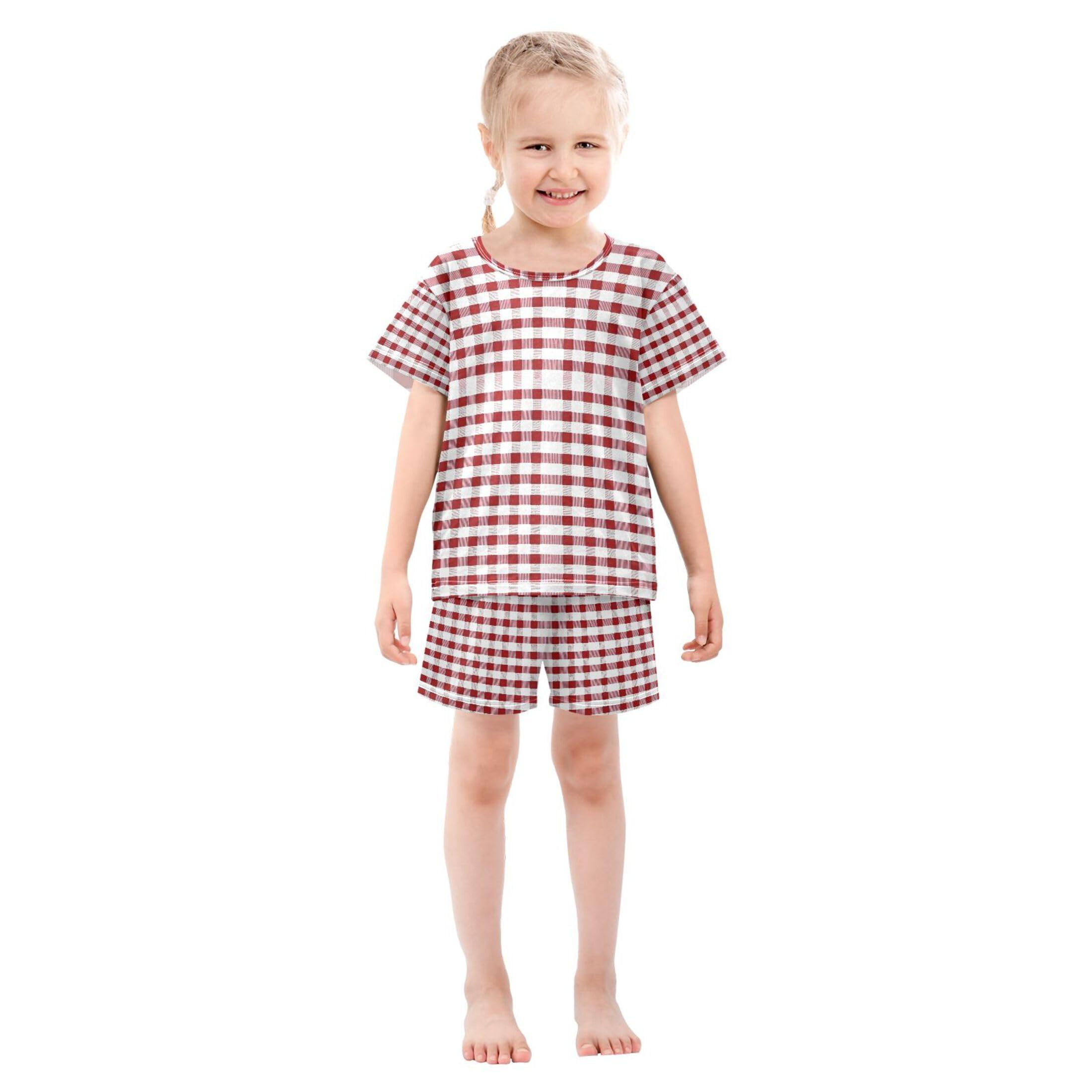 UMIRIKO Red Buffalo Check Plaid Summer Short Sleeve Pajamas Sleepwear PJ Set B0403495