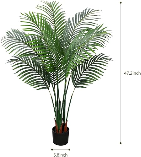 Miniatura 4 de Palmera artificial, planta falsa de 4 pies de alto con maceta de plástico para decoración de oficina y hogar, planta artificial decorativa para