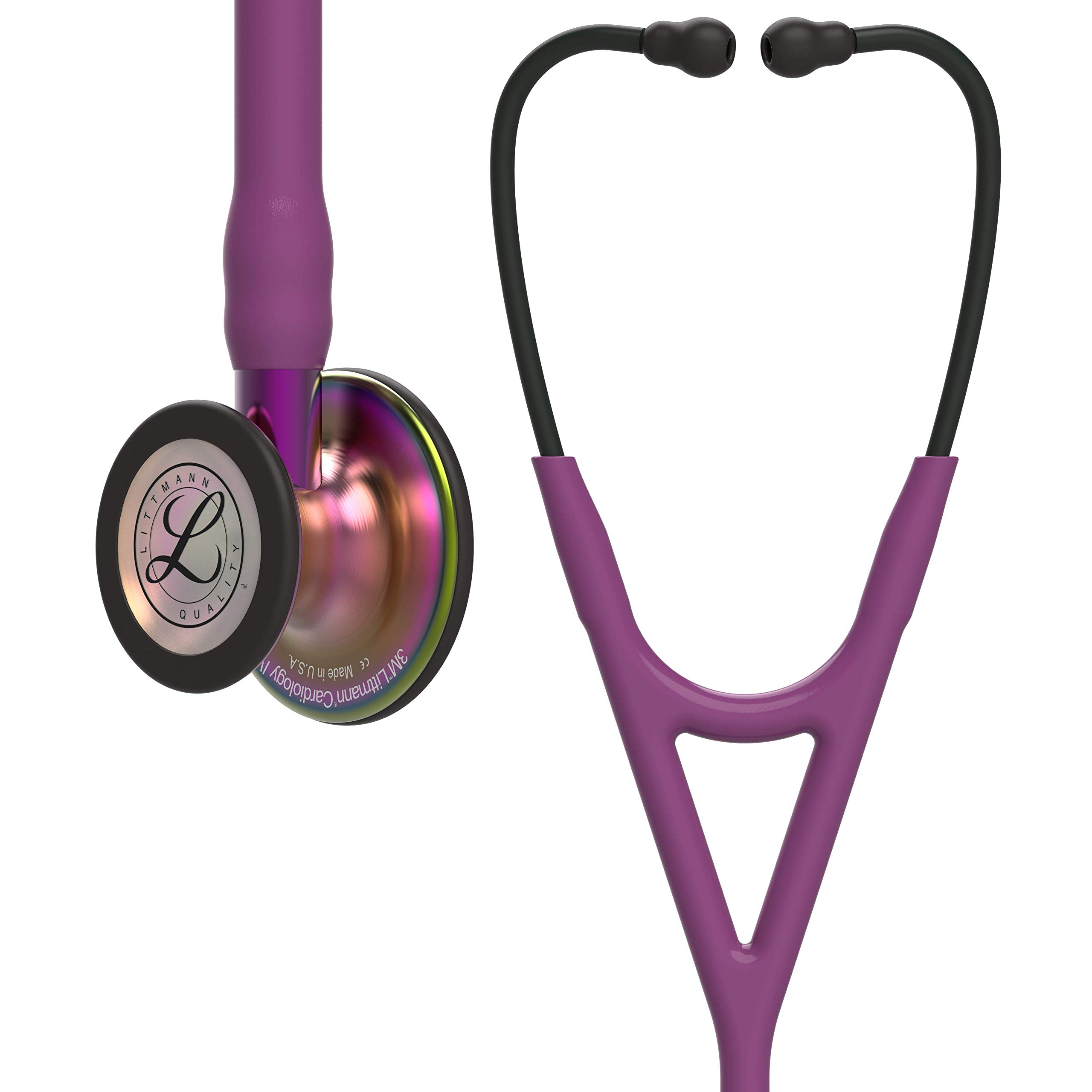 3M Littmann Cardiology IV Estetoscopio con Grabado Gratuito y Linterna Pupilar de Regalo (Ciruela/Rainbow Edition/Violet Stem)