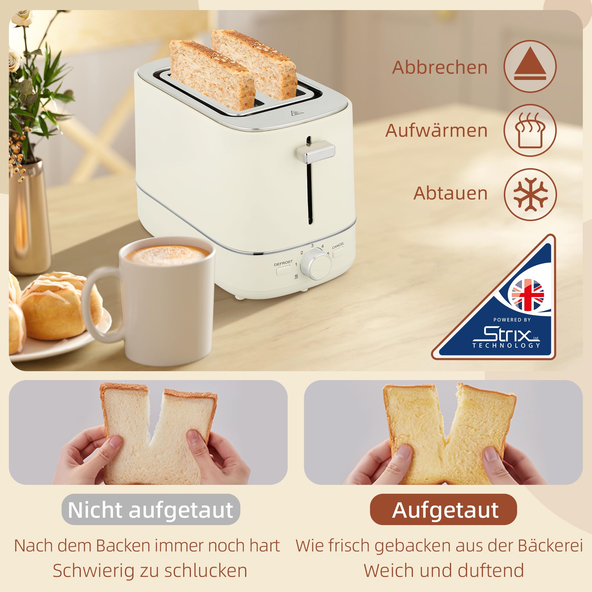 HOMCOM Hervidor Tostador 2200 W 1.7L Hervidor, tostador de 2 discos, 6 niveles de tostado, recalentar y descongelar, set de desayuno con termostato UK Otter, filtro antical y bandeja recogemigas Beige