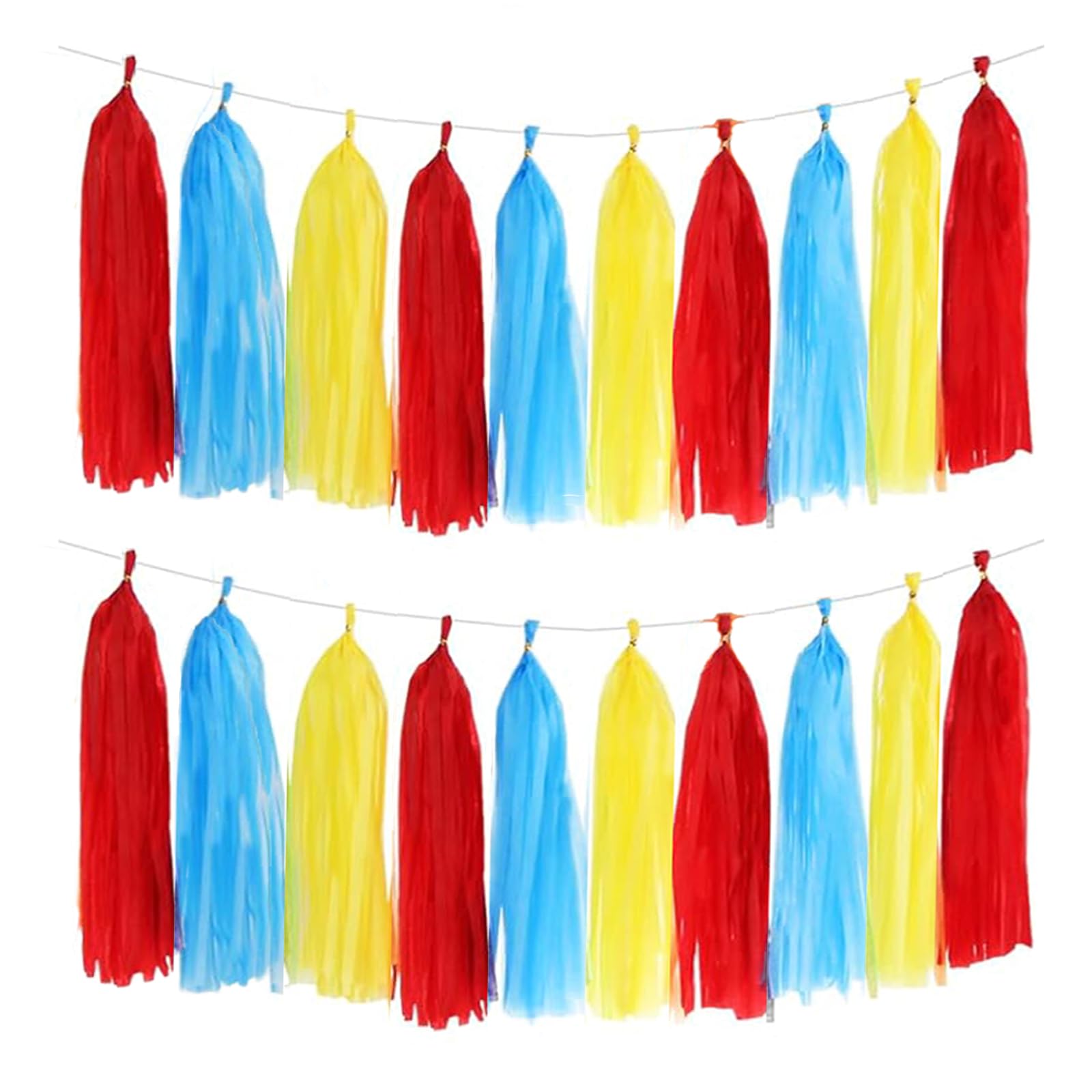 Red Blue and Yellow Tassel Garland Banner Paper Tassels for Party Decorations,Pack of 15