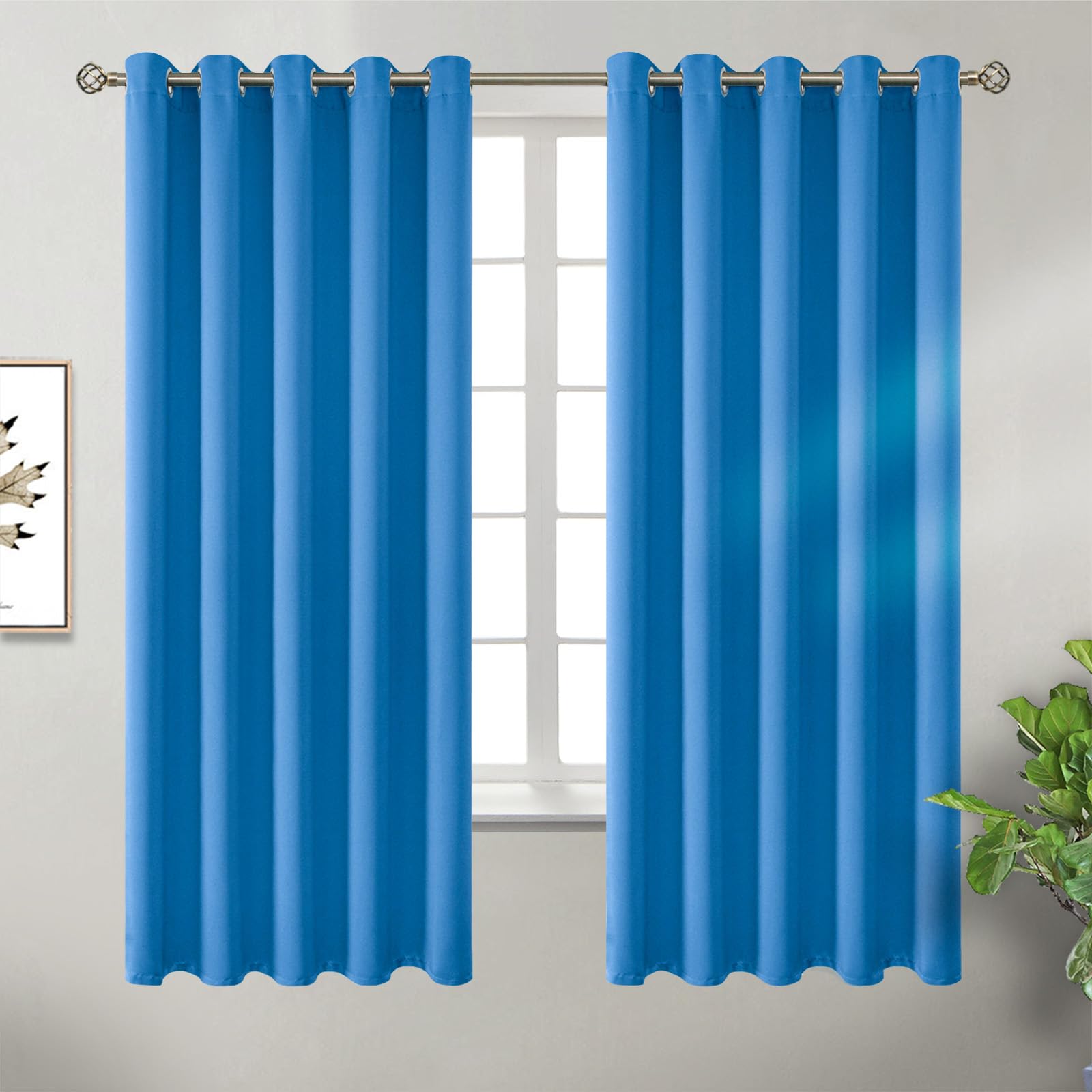 BGment Classic Blue Blackout Curtains for Bedroom 63 Inch Long - 2 Panels