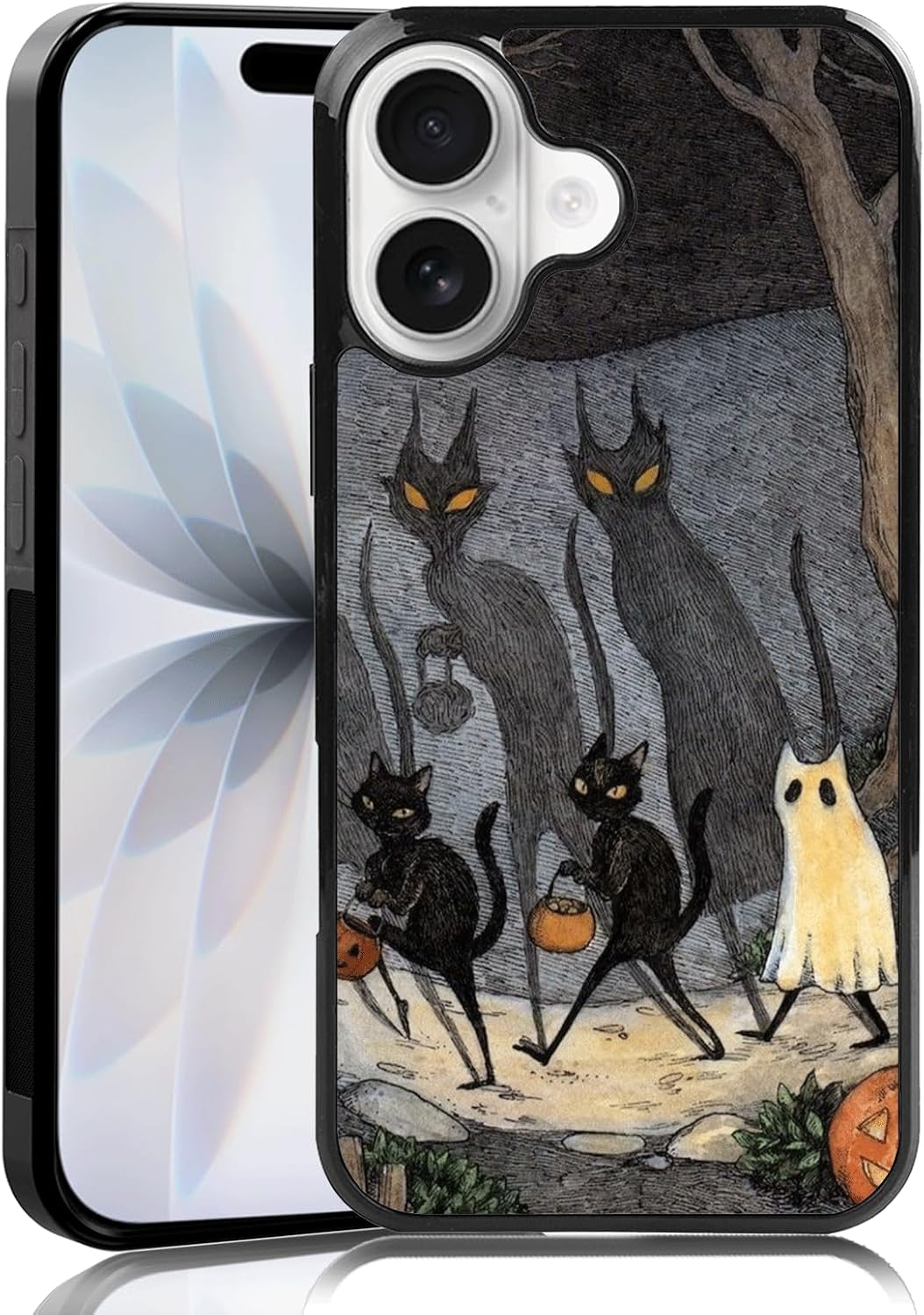 Vintage Scary Halloween Black Cat Phone Case Fit for iPhone 17 — Shockproof Designed Funky Art Cute Print Phone Case Cover for Boy Girl Men Women