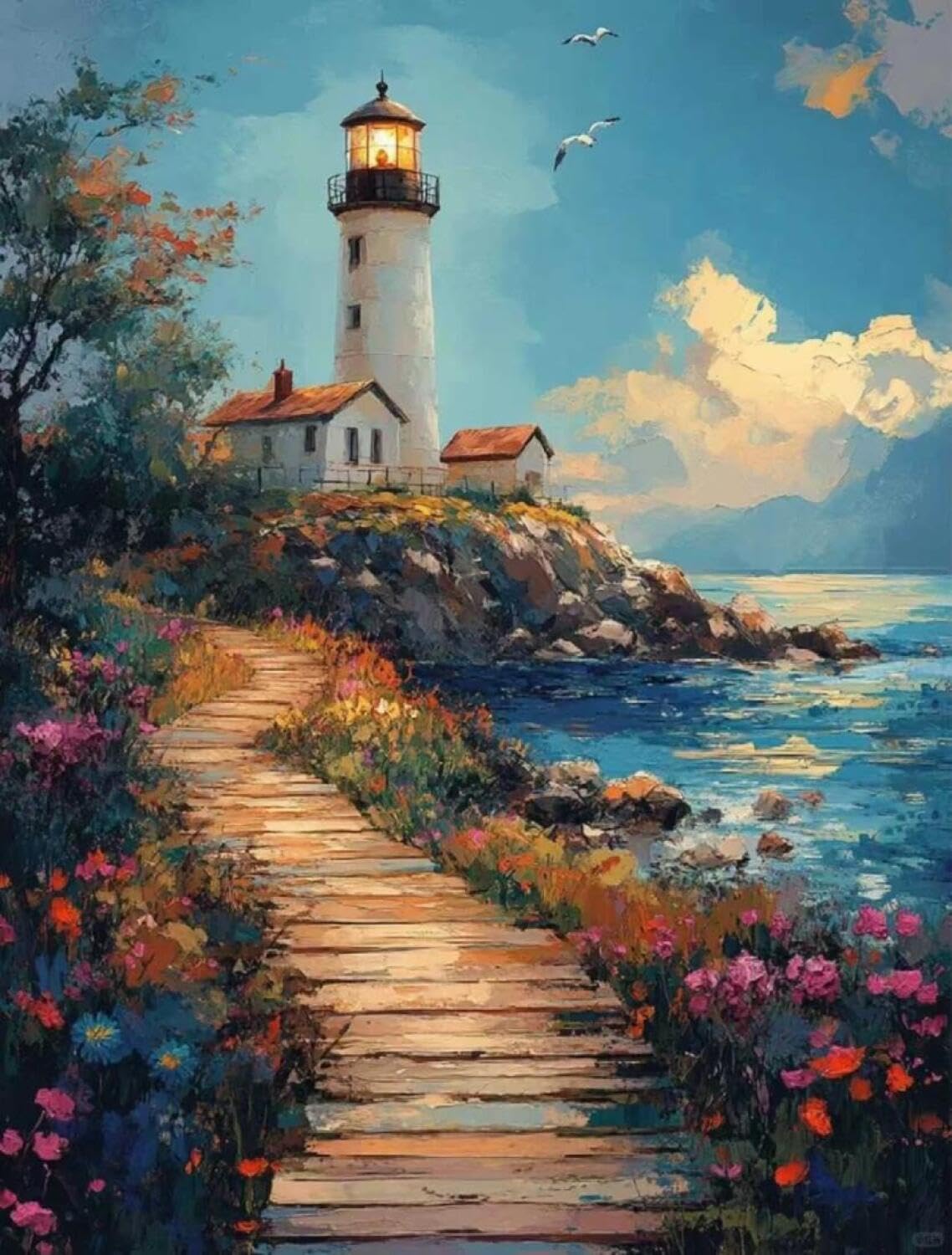 Rqwybcaxn Bead Embroidery Kits Lighthouse Oil Painting 40x50cm