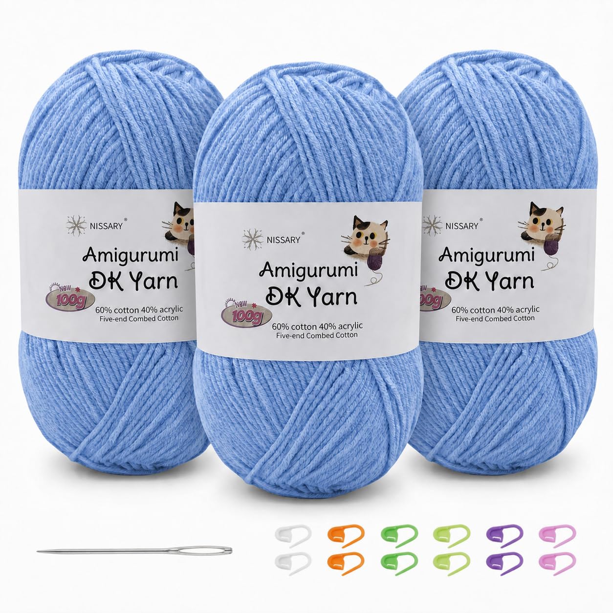 Yarn for Crochet 3×100g, 60% Cotton 40% Acrylic DK Wool
