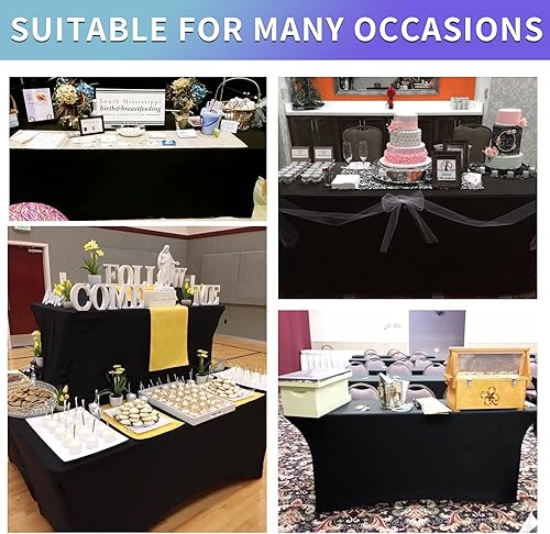 Miniatura 7 de Paquete de 6 manteles rectangulares de elastano ajustables de 6 pies, elásticos, de poliéster, lavables, protectores para bodas, ferias comerciales,