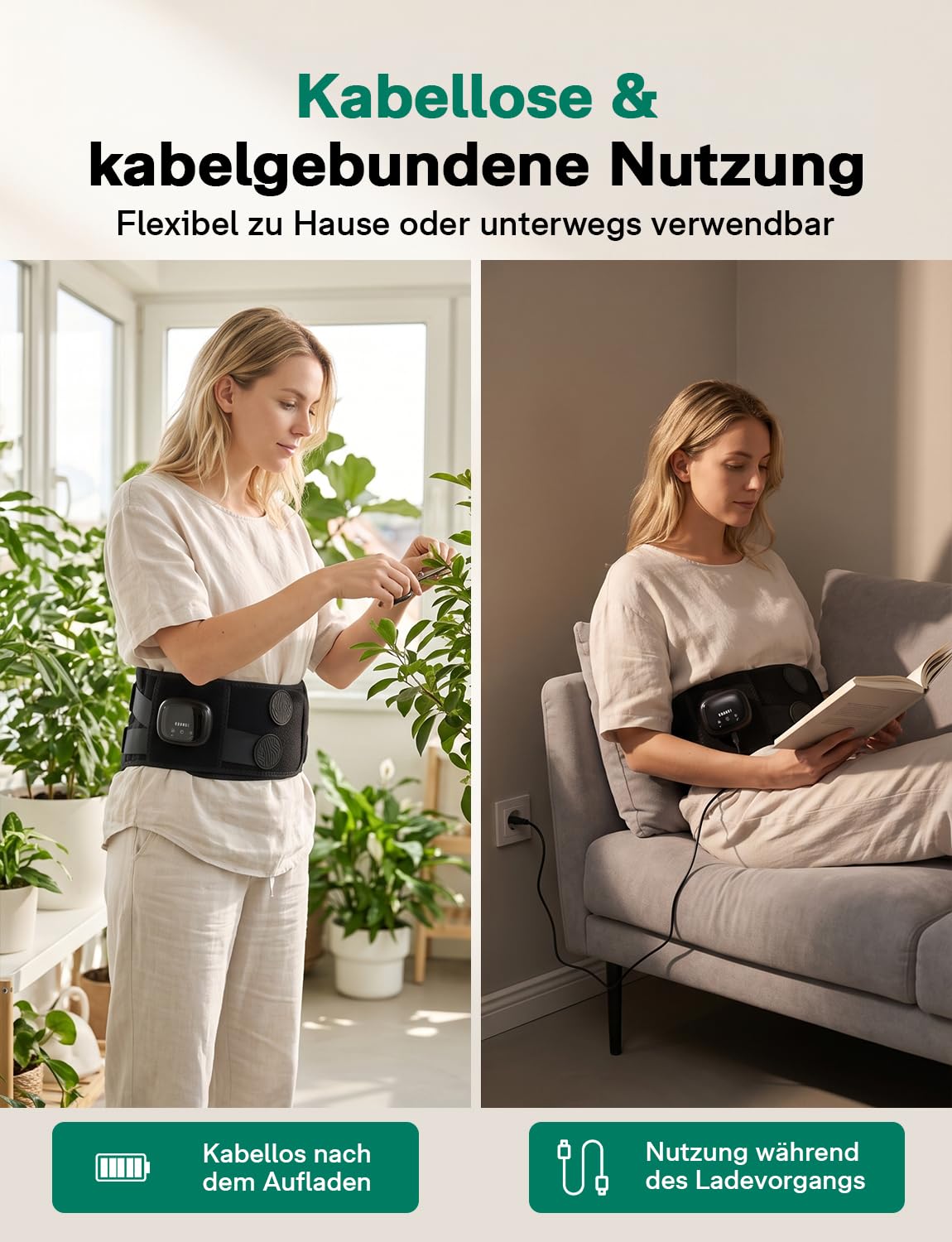 Wärmegürtel Rücken mit 5000mAh Akku, Ultraleise, 5 Vibrationsmodi, Schnelles Aufheizen in 3 Sekunden, 3 Heizstufen, Automatische Abschaltung nach 30 Minuten, 35 dB Geräuschlos
