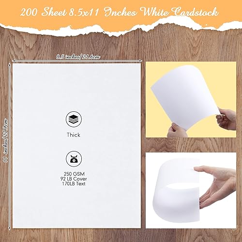 Miniatura 2 de 200 hojas de cartulina de 8.5 x 11 pulgadas, papel grueso para impresora de cartulina de 250 GSM, cubierta de 92 libras, tarjeta de texto de 170