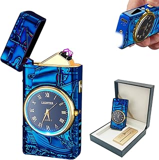 BABOBIU Electric Lighter USB Lighter Rechargeable Windproof Flameless Candle Lighter with Dual Plasma Arc for Candles, Incense, Fireworks (Blue)