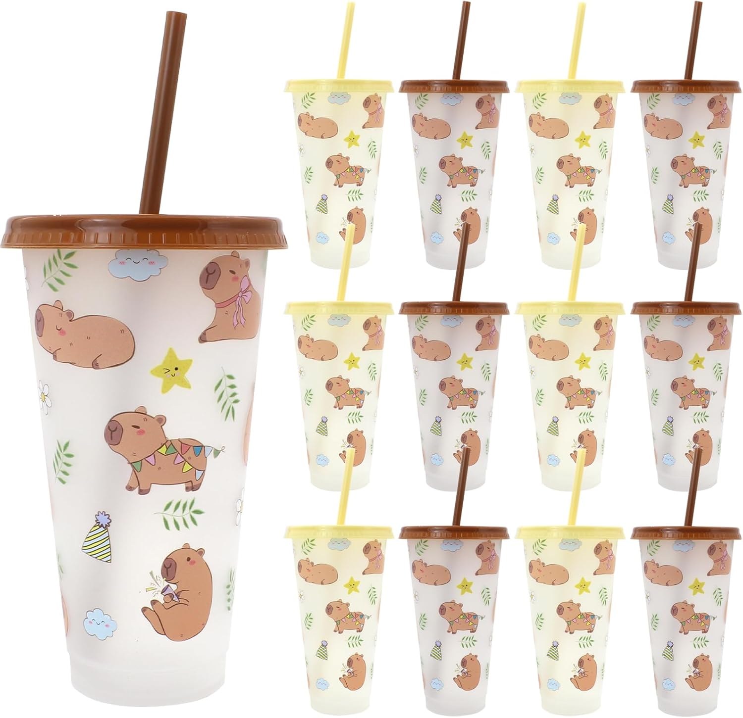12 Pcs Capybara Birthday Decorations Plastic Cups with Lid and Straw 24 oz Capybara Cups for Party Favors Baby Shower Supplies