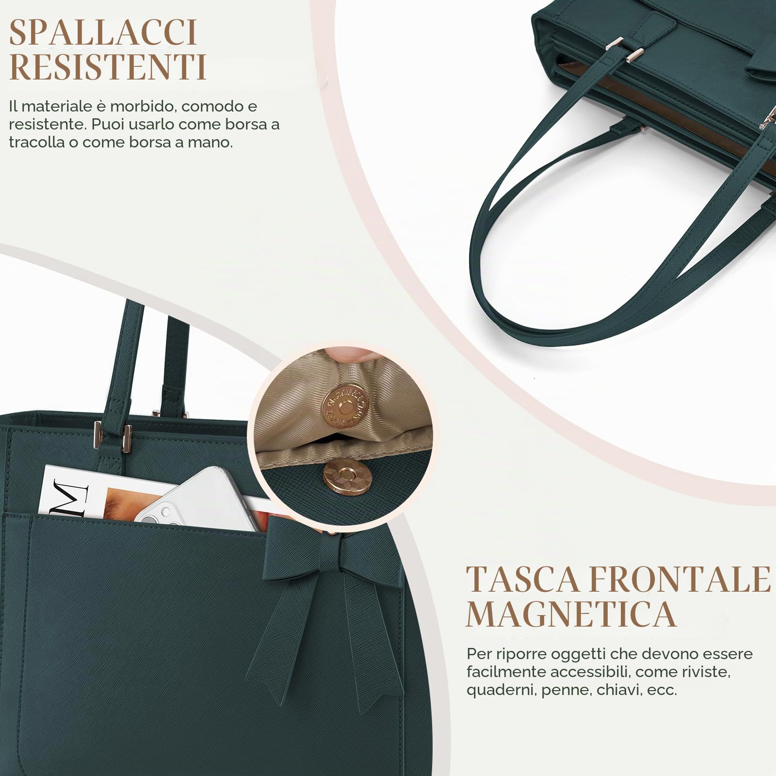 RAINSMORE Borsa Donna Grande Capacità Borsa Lavoro Donna | Borse Università Tracolla Ufficio Spalla in PU Pelle, Borse Tote per Shopping Viaggi Scuola Ufficio