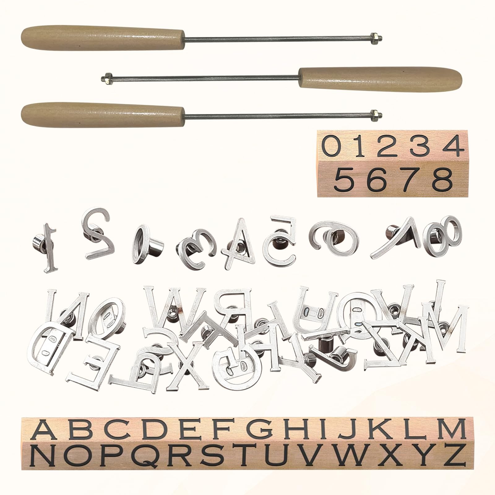 JOJOCY 36Pcs 1" Mini Branding Iron Set, 26 Letters + 10 Numbers with 3 Wooden Handles, Stainless Steel Custom Branding Tools for Woodworking, Leather, Hats, Felt & DIY Crafts (1")