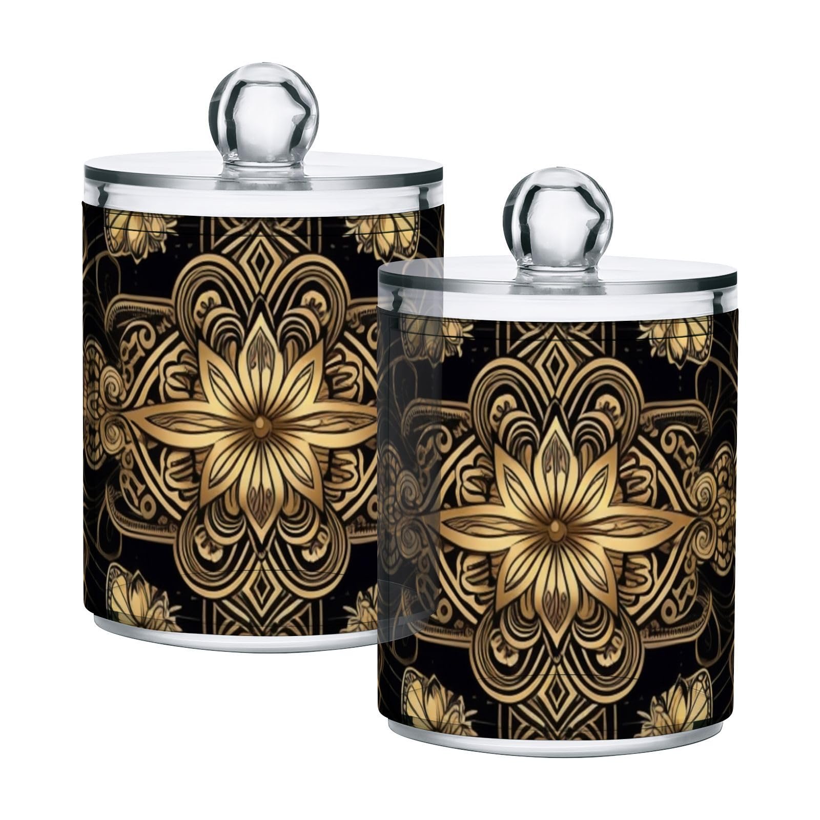 Gold-black-print Restroom Bathroom Organizers with Lid Qtip Holder Dispenser Apothecary Jars Cotton Balls Pads Swabs Holder Jar 4