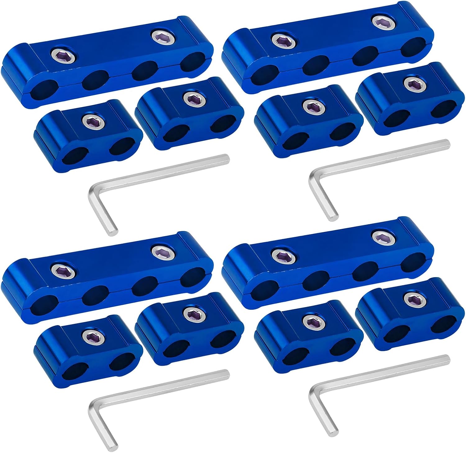 4PCS Car Engine Spark Plug Wire Separator Divider Set, Rustproof Car Ignition Wire Loom Divider with Hex Wrench, Aluminum Alloy Separators for 8mm 9mm 10mm Spark Plug Wires (Blue)