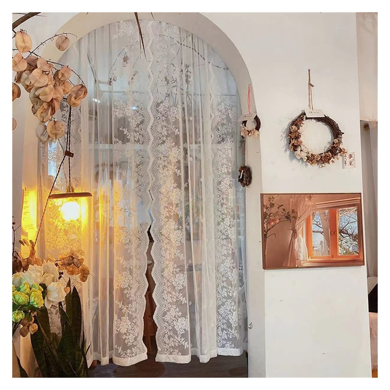 Cortina de encaje voile floral rUrEu de 60x250 cm para iluminar tu salón con elegancia