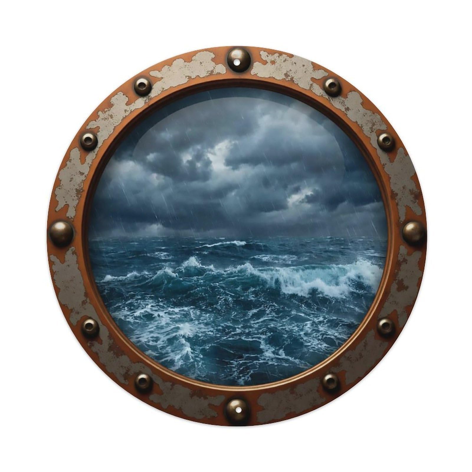 Vintage Porthole Rough Waters Nautical Window View Metal Tin Sign