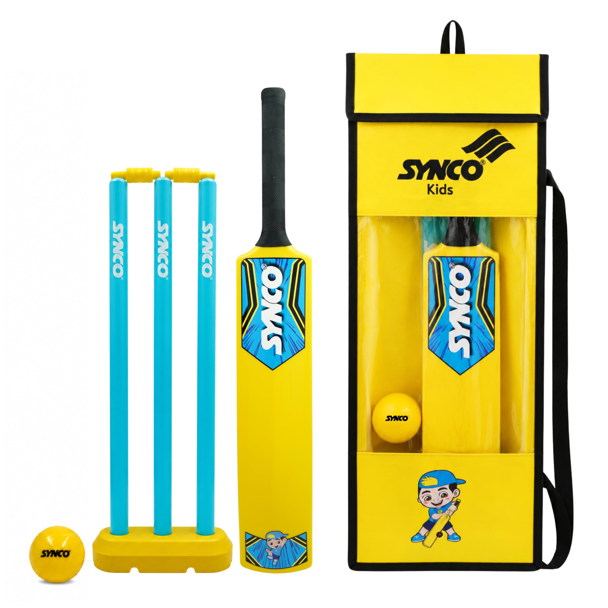SYNCO Plastic Cricket Set for Kids Age 3–6 Years | Size 2 Plastic Cricket Bat, Plastic Wicket Set, 90g PVC Wind Ball & Carry Bag | Indoor & Outdoor Cricket Kit-image-48
