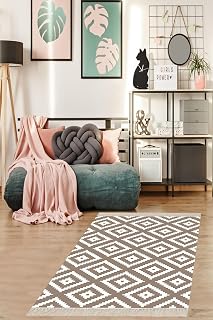 Pelangi Geometrik Baklava Dilimi Karo Desenli Dijital Baskı Yıkanabilir Kaymaz Taban Modern Salon Halısı, Vizon 100 x 150
