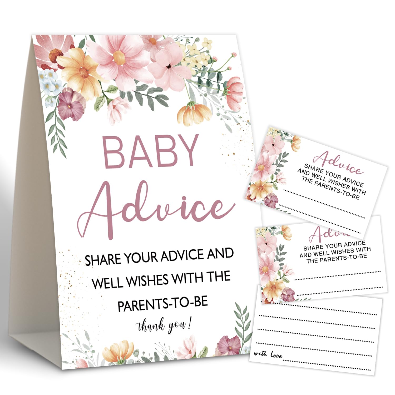 Boho Floral Baby Shower Advice Cards for Parents To Be,Baby Advice Cards for Baby Shower,Baby Shower Guest Book,Baby Predictions And Advice Cards,50 Advice Cards & 1 Sign -9