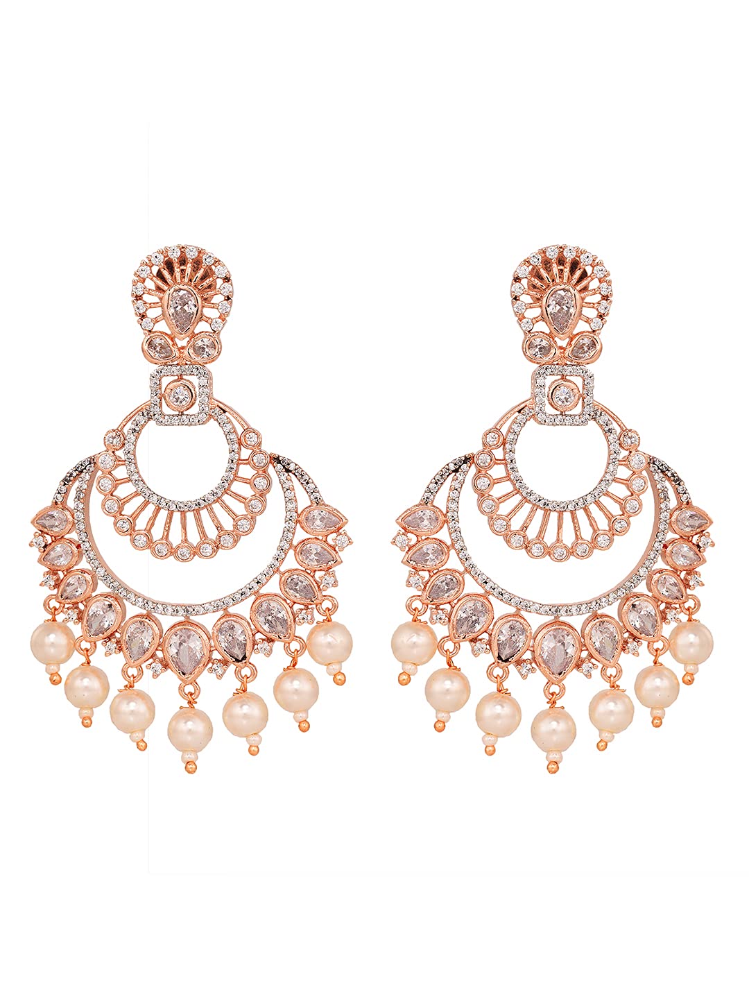 Saraf RS Jewellery-Rose Rhodium Pearl & AD studded Crescent Shaped Chandbali Earrings (B09GBB5NWR) Amazon Price History, Amazon Price Tracker