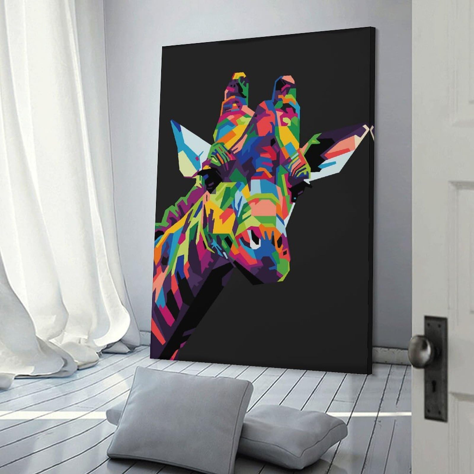 Junmoney Room Decor Wall Art Colorful Giraffe Head, 20x30inch(50x75cm), for Wall Displays, Bedrooms Or Room Updates, An Easy Match for Collected Prints