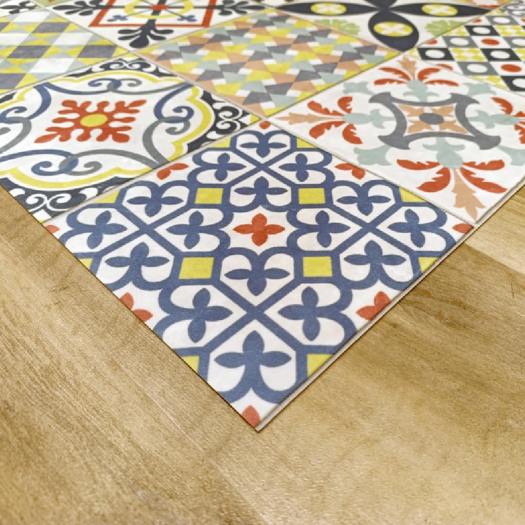 Alfombra de Vinilo Multicolor con Diseño Geométrico y Floral, Resistente, Fácil de Limpiar,Ideal para Cocina, Baño .. HIDRAMULTI (80X120 cm)