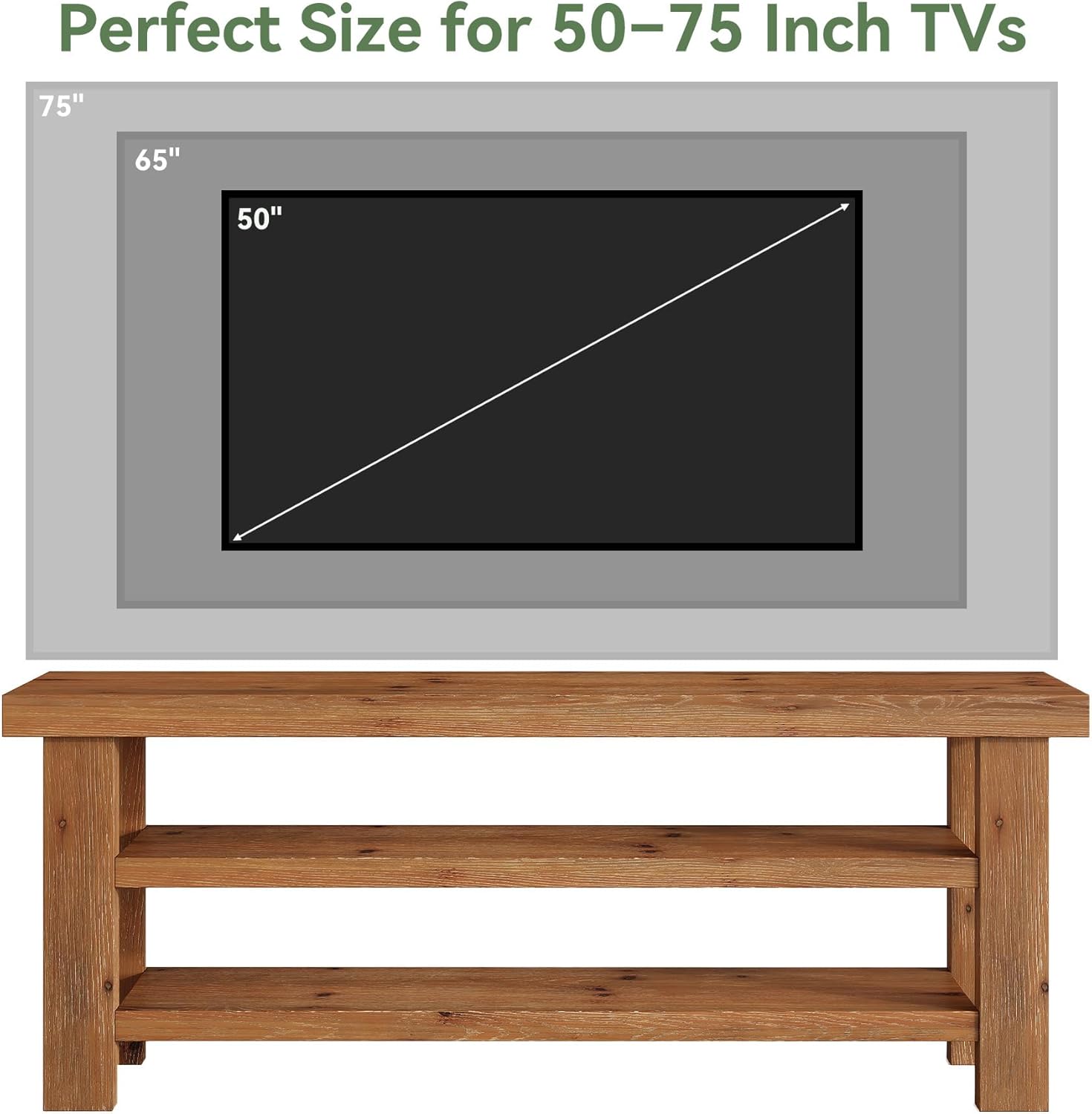 Solid Wood TV Stand for 55/60/65/75 Inch TVs, 63" Rustic Farmhouse Media Console with 2-Tier Open Storage Shelves, Heavy Duty Entertainment Center for Living Room, Bedroom, Natural