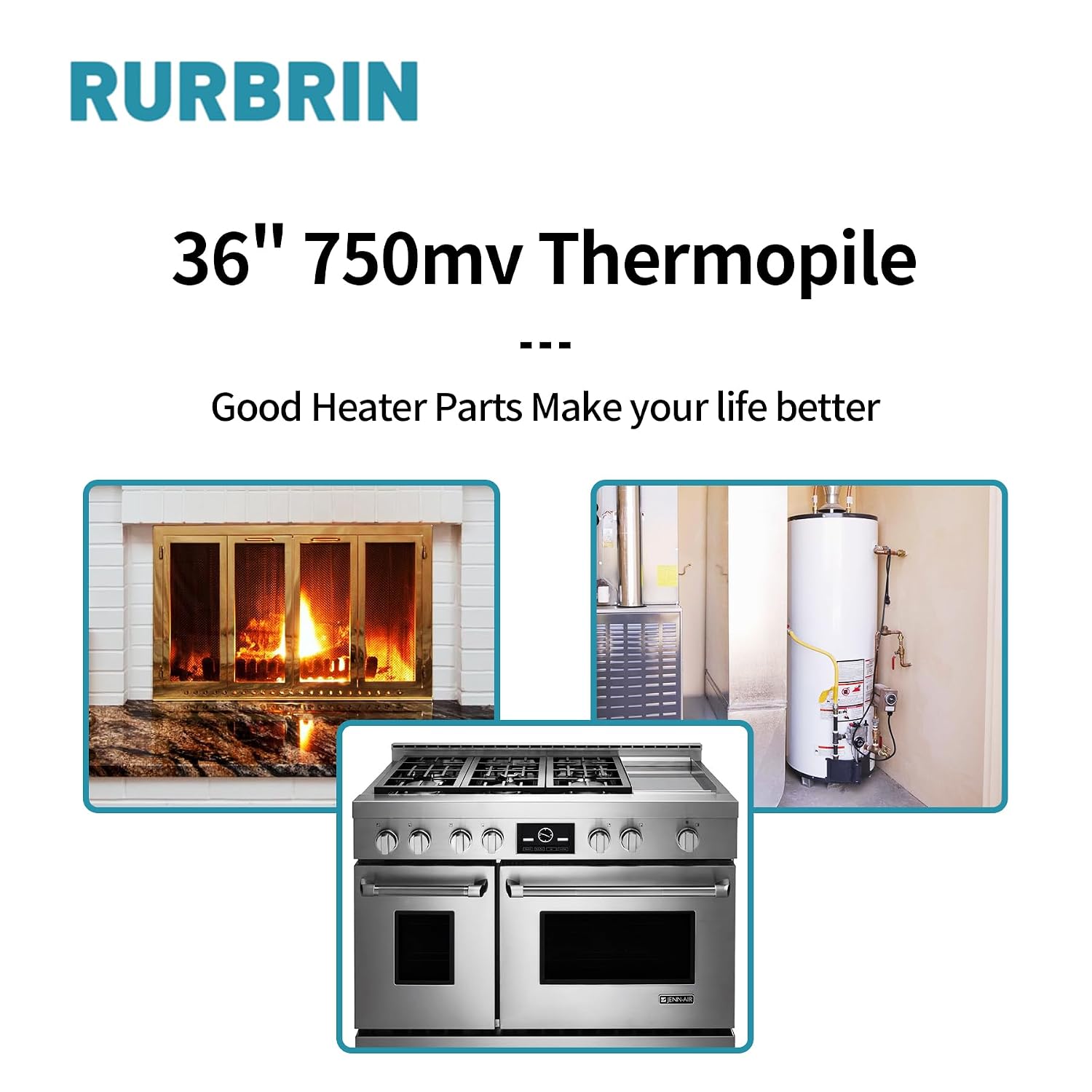 36” 750mv Thermopile Fit for Heat Glo Heatilator, 750℃ Millivolt Thermocouple Replace for Fireplace Parts Q313A, Suitable for Stove Gas Ovens/Gas FirePlace/Water Heater/Gas Fryer Cluste (3PCS)