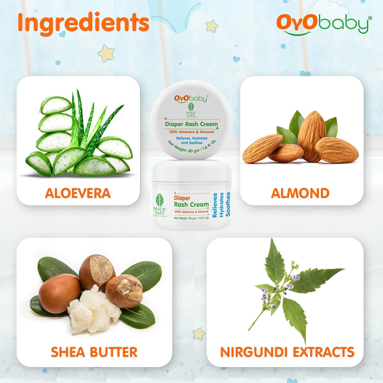 OYO BABY After Bite Turmeric Balm & Diaper Rash Cream Combo for Babies β 100% Ayurvedic, Natural Relief from Rashes, Mosquito Bites, & Diaper Rash, Enriched with Aloe Vera & Almond, 25g & 50g 4