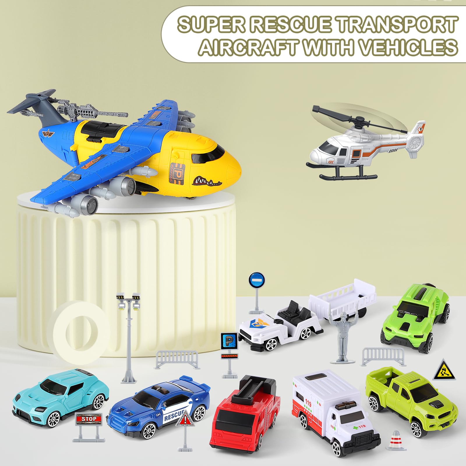 deAO Kit De Jouet Véhicule Militaire,Jeux Militaire Enfant avec Hélicoptère Et 8 Vehicule,Mini Véhicule De Combat,Avion Militaire Jouet