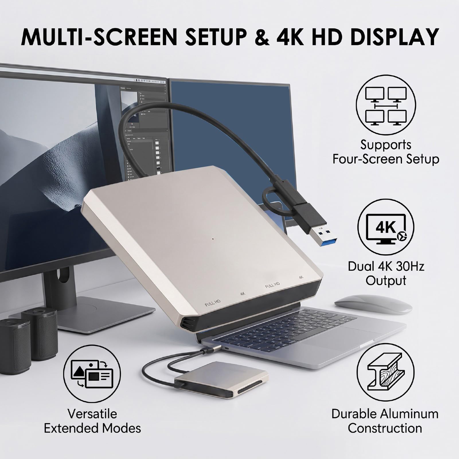 USB C Docking Station, 4K Multiport Adapter Hub