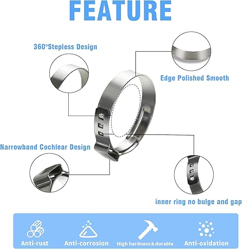 Miniatura 3 de 145 abrazaderas de manguera de oreja única, 8 tamaños 0.236-0.925 in 304 Stianless acero Cinch Clamp Rings Surtido Kit para conexiones de montaje de