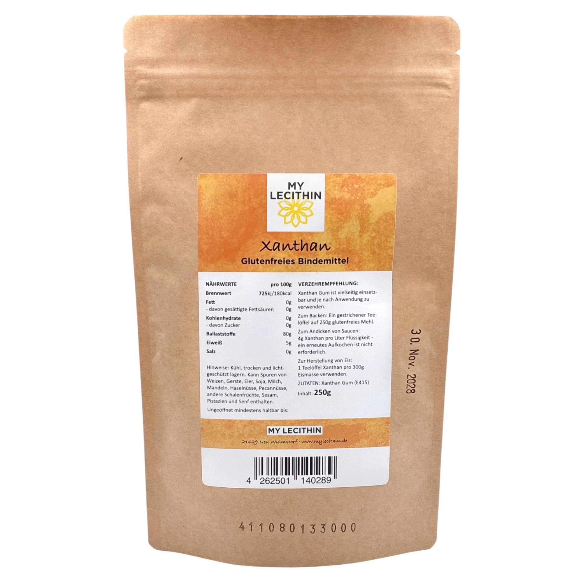 MY LECITHIN Xanthan Gum, 250g, Glutenfreies Bindemittel, Verdickungsmittel E415, Vegan, für Backen und Saucen