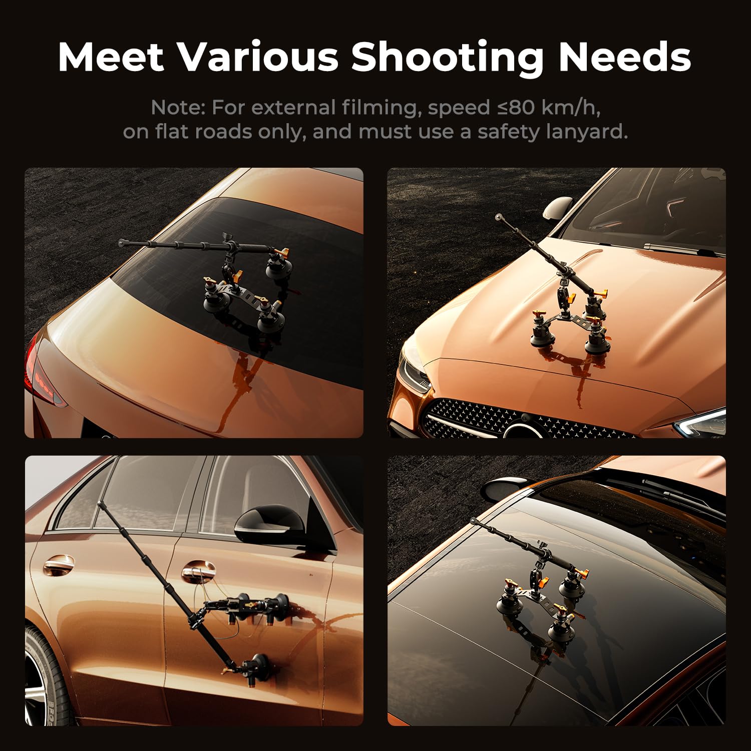 K&F CONCEPT Supporto Fotocamera Auto con 3 Ventose da 3” e Braccio Magico 360° – Asta Telescopica Regolabile – Supporto a Ventosa Stabile per GoPro, Insta360, Smartphone – Accessori Video per Auto