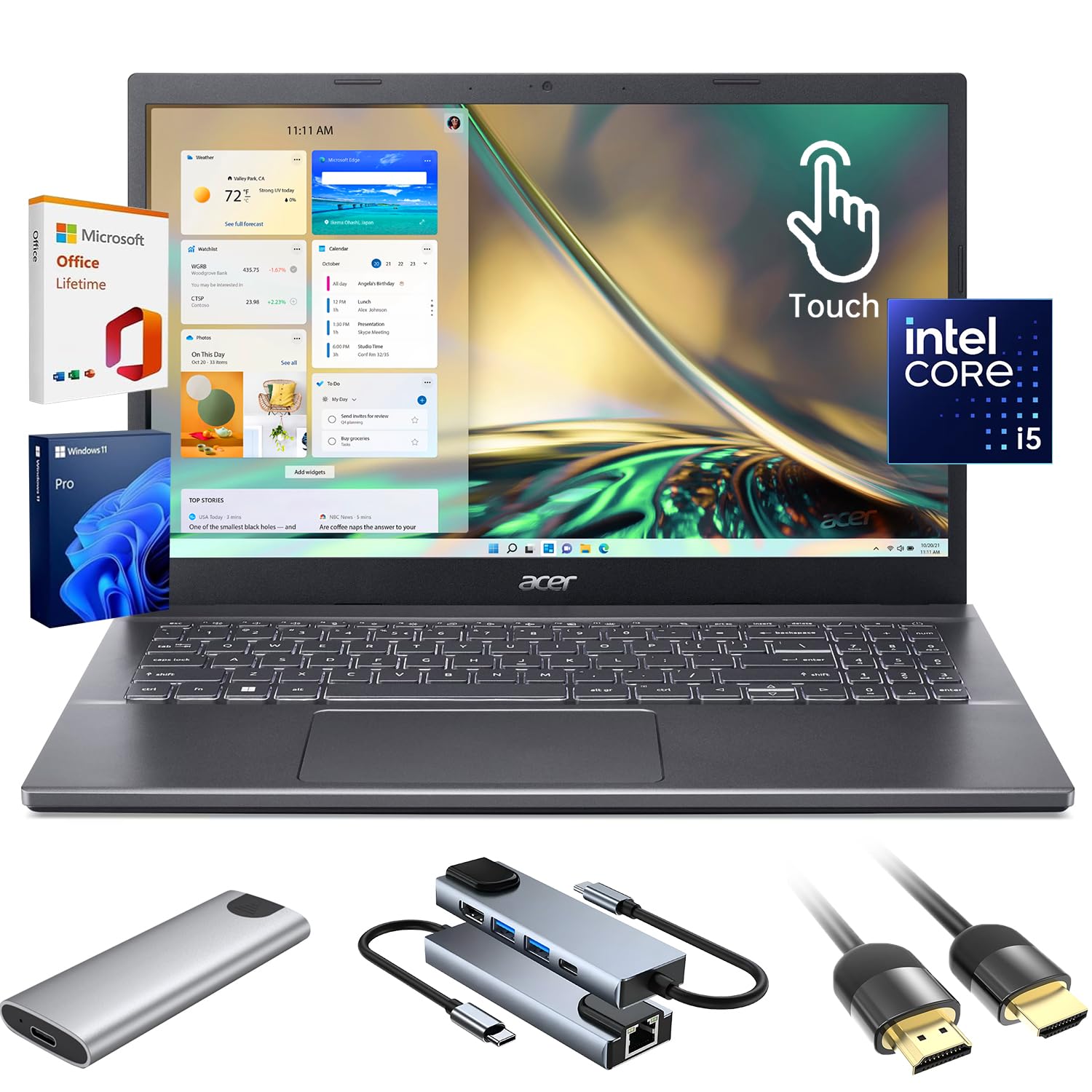 acer Aspire 5 Laptop,15.6" FHD IPS Touchscreen Laptop PC for Student & Business,Intel Core i5-13420H, 8GB LPDDR5 RAM, 512GB SSD, Webcam, Wi-Fi 6, HDMI