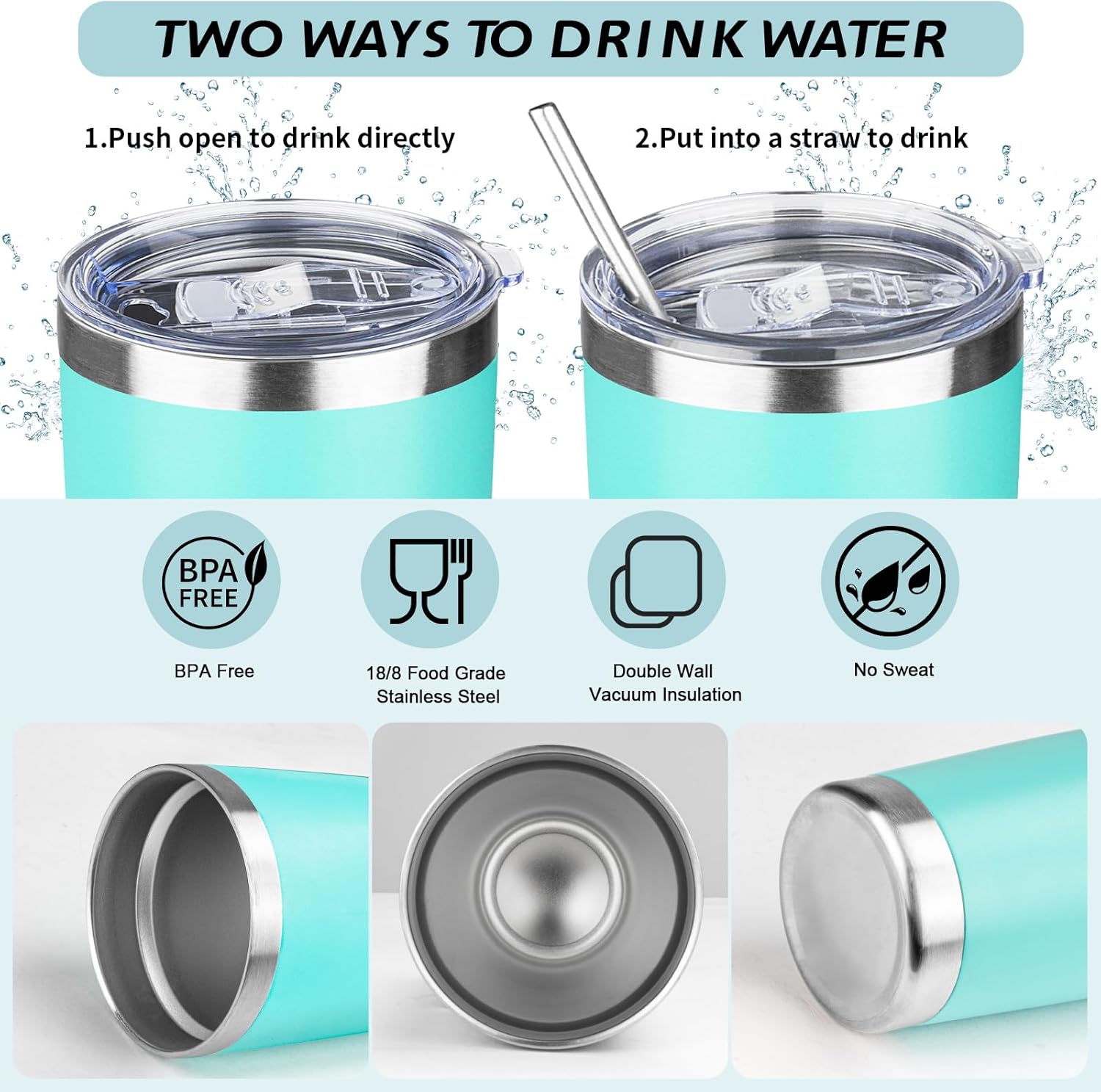 20oz Tumbler with Straw and Brush, Stainless Steel Vacuum Insulated tumbler, Double Wall Insulated Coffee Tumbler for Outdoor, Home, Travel,Office (Light Green,1pcs) - Image 3