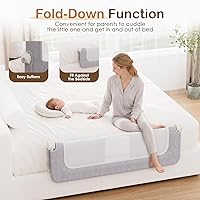 Vista 6 de Riel de cama para niños pequeños, rieles de cama basculantes de 150 cm con base en forma de U más ancha, protector de cama transpirable para bebé