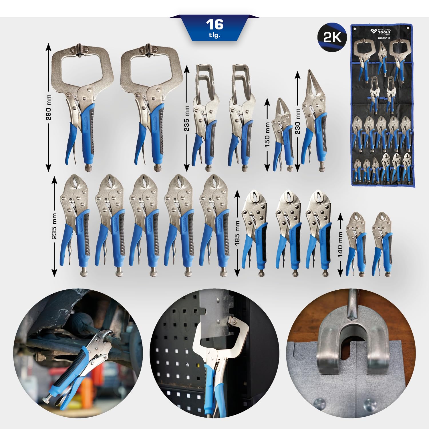 BRILLIANT TOOLS BT065016 Szczypce do regulacji / Szczypce do chwytania, 16-szt. [Powered by KS TOOLS]