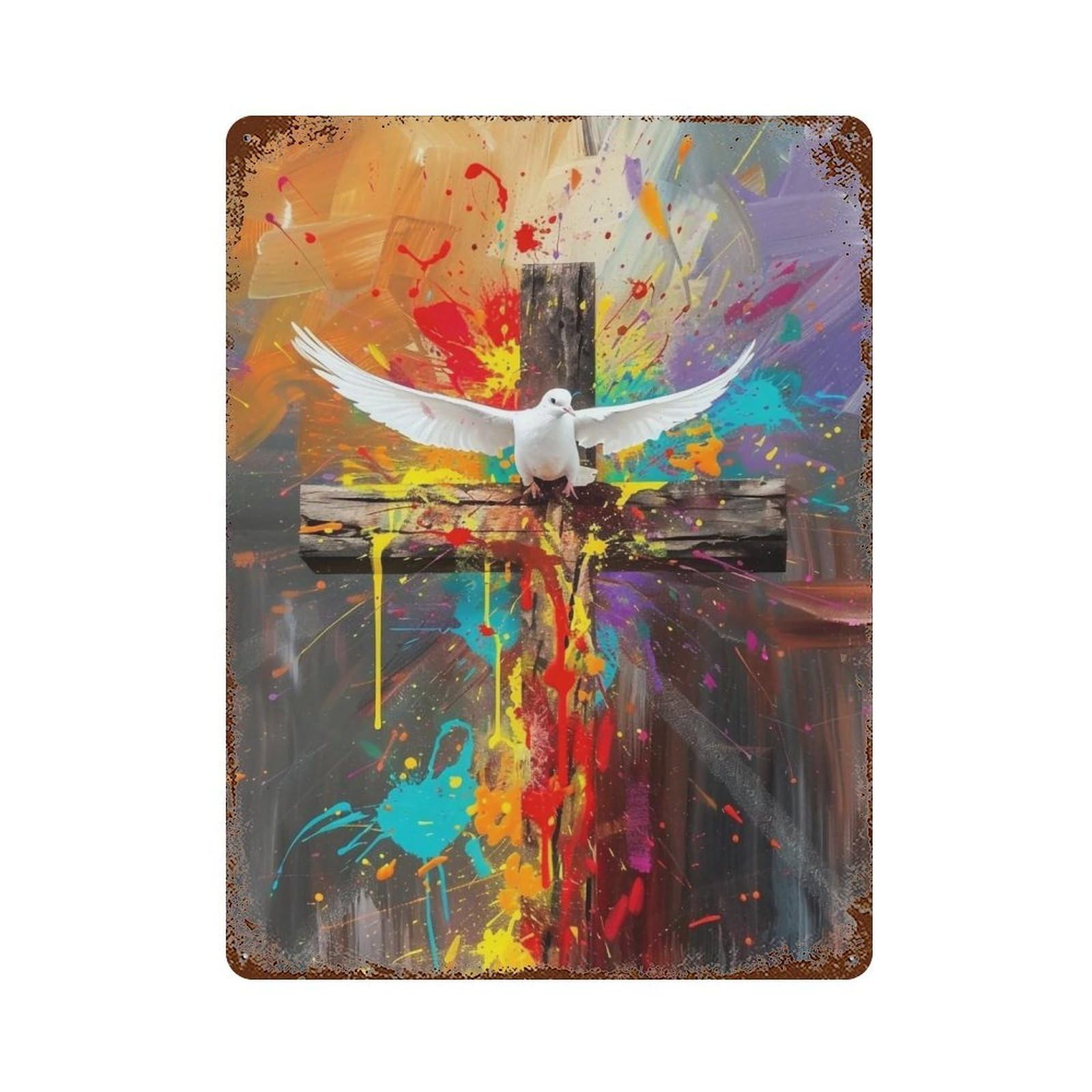 WIHYRTUI Brushstroke Rainbow Peace Emblem 03 Wall Retro Iron Metal Tin Sign Vintage Art Poster Modern Home Cofffee Club Art Bar Shop Decor Style 40x30cm