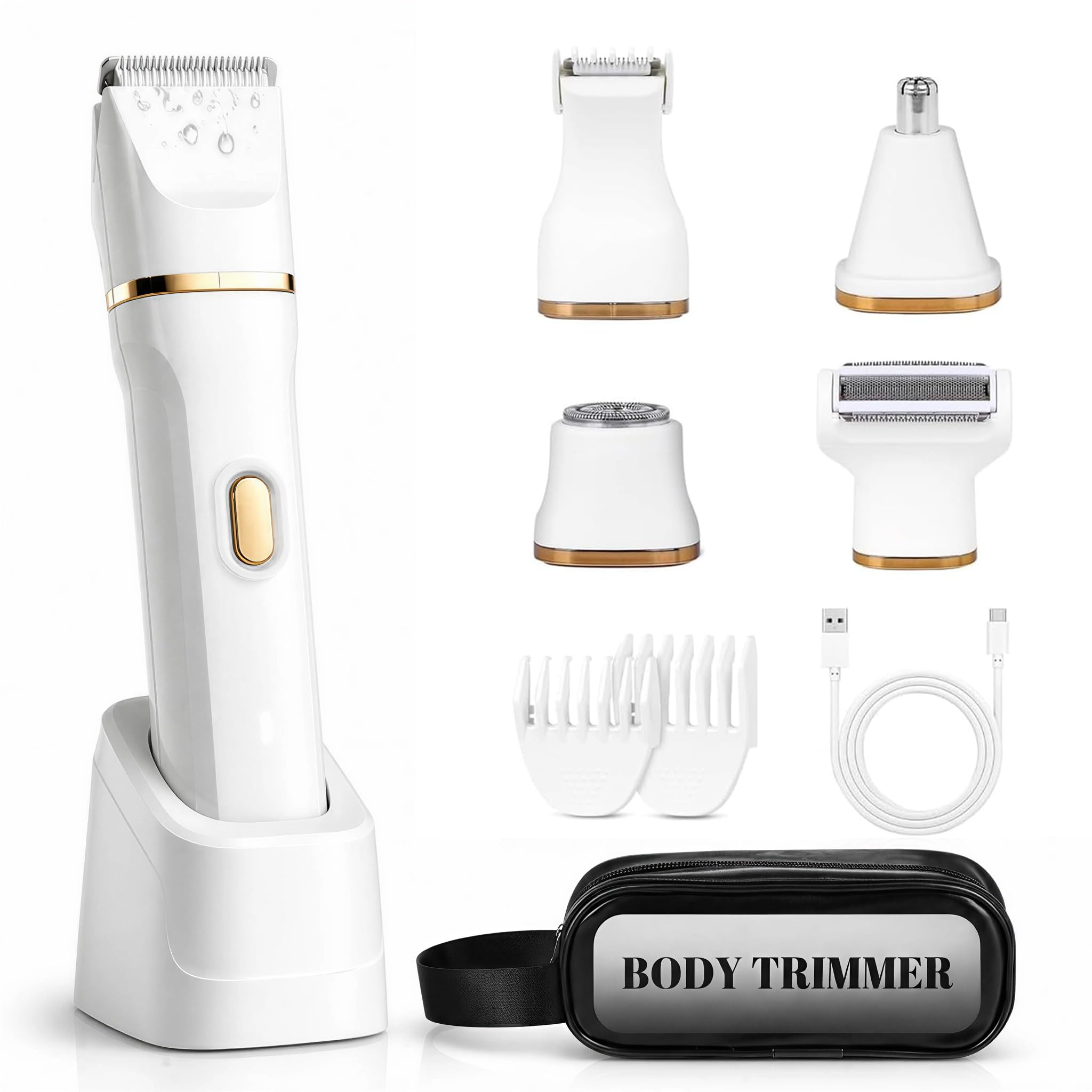 iRUNTEK 5-in-1 Bikini Trimmer for Women Rechargeable IPX7 Waterproof Shaver White