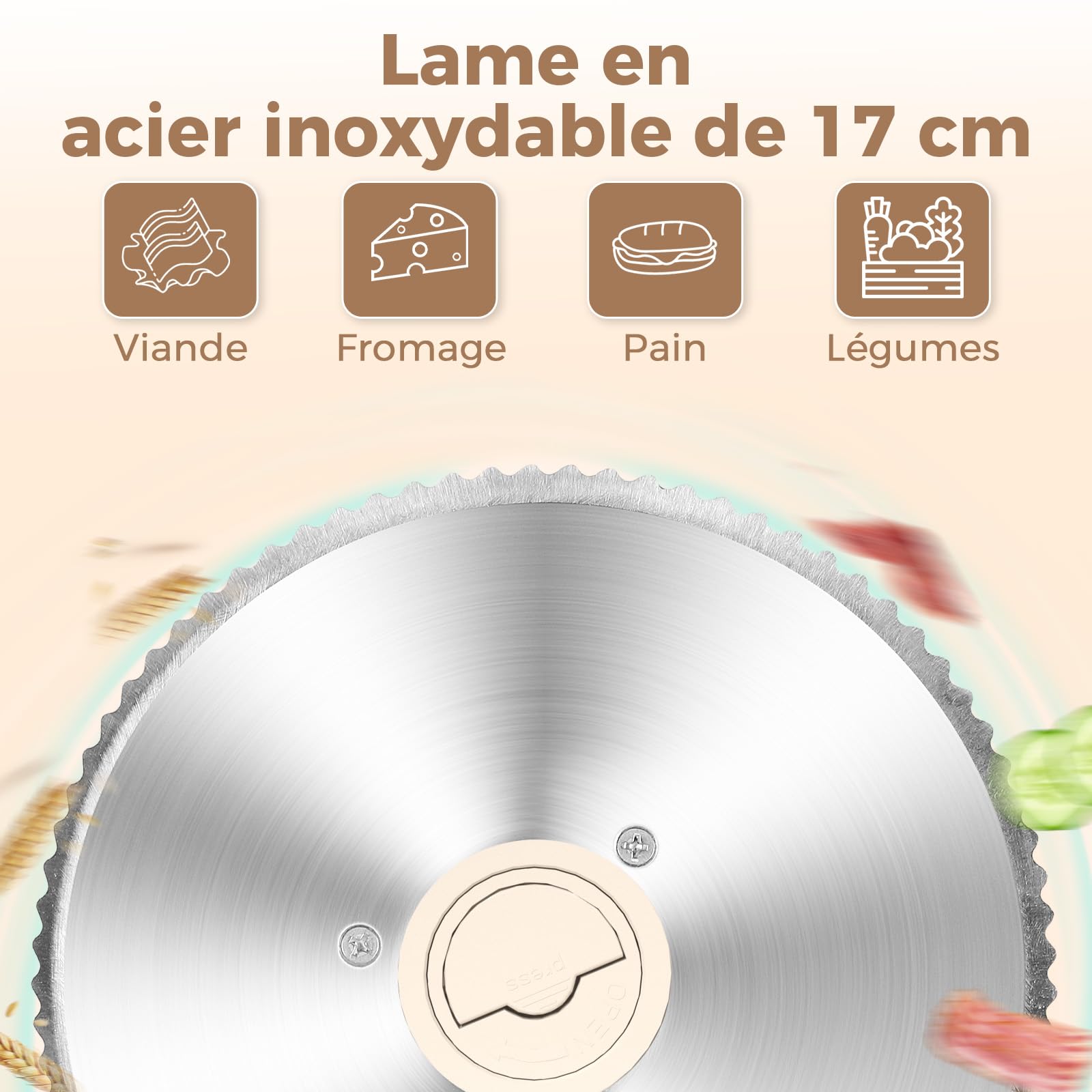 YASHE Trancheuse Électrique Pliable 180W Lame 17 cm Épaisseur Réglable 0–15 mm